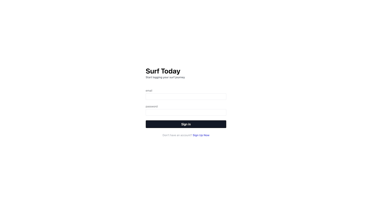 Surf Today website screenshot, presenting the login page